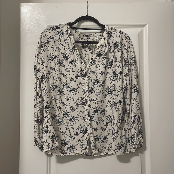 Uniqlo - White Floral Long-Sleeve Blouse - Picture 1 of 1